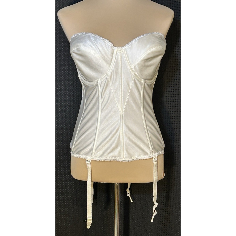 Carnival 424 White Corset Strapless Underwire Boned Bustier w/ Garters Lace 40C